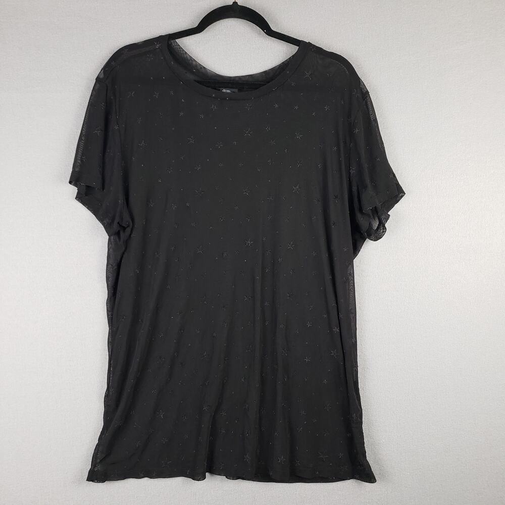 Sheer Overlay Tee With Black Embroidered Stars-4X